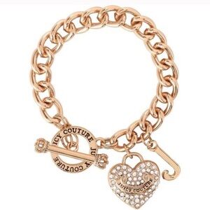 Juicy Couture Gold Tone Heart Charm Bracelet NIB